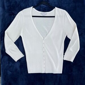Caslon Womens V‎ Neck Button Front Cardigan Sweater Dressy Knit Top Ivory L